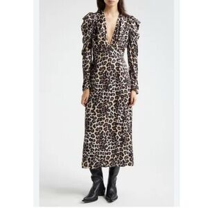 Farm Rio Leopard V-Neck Midi Women's Dress  Small